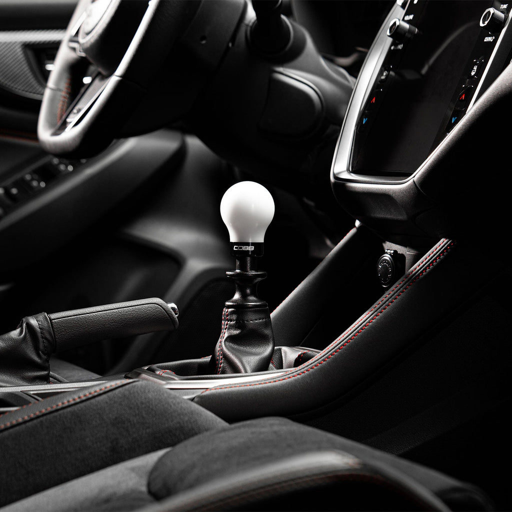 COBB Weighted Round Delrin Shift Knob White w/ Interchangeable Base 6 Speed Subaru Models