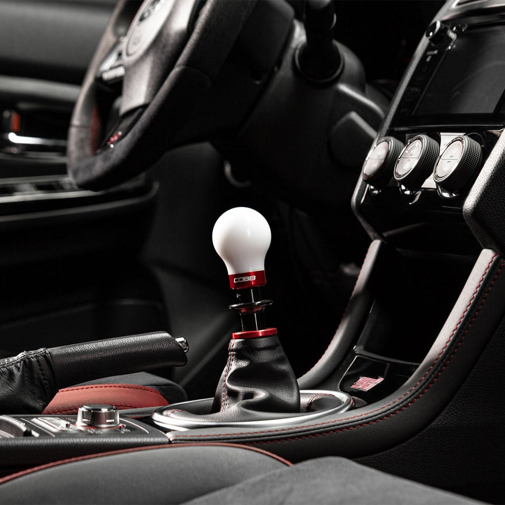 COBB Weighted Round Delrin Shift Knob White w/ Interchangeable Base 6 Speed Subaru Models