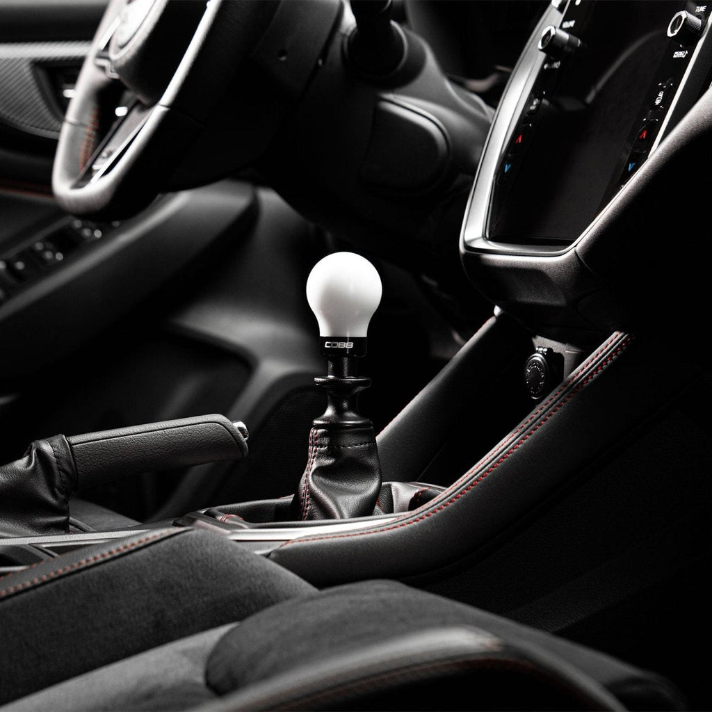 COBB Weighted Round Delrin Shift Knob White w/ Interchangeable Base 6 Speed Subaru Models