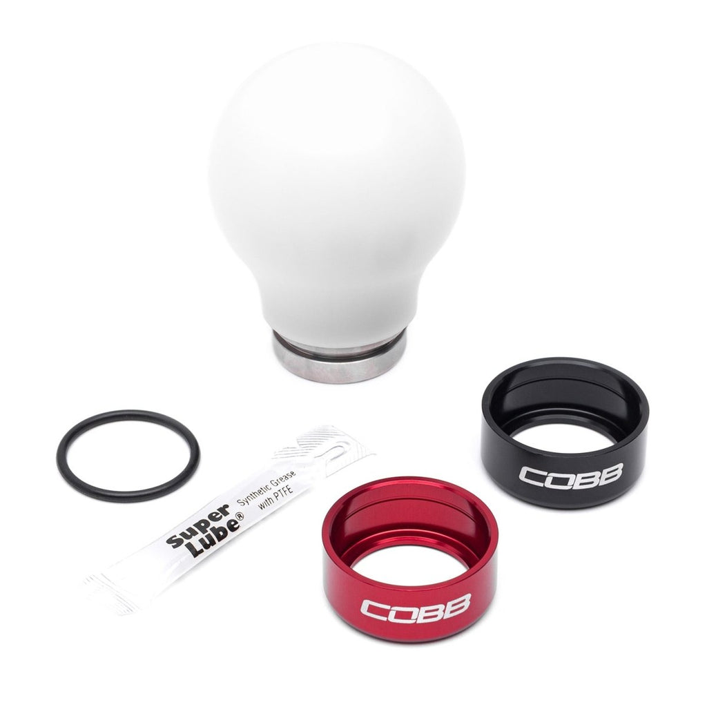 COBB Weighted Round Delrin Shift Knob White w/ Interchangeable Base 6 Speed Subaru Models