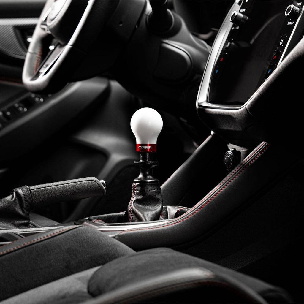COBB Weighted Round Delrin Shift Knob White w/ Interchangeable Base 6 Speed Subaru Models