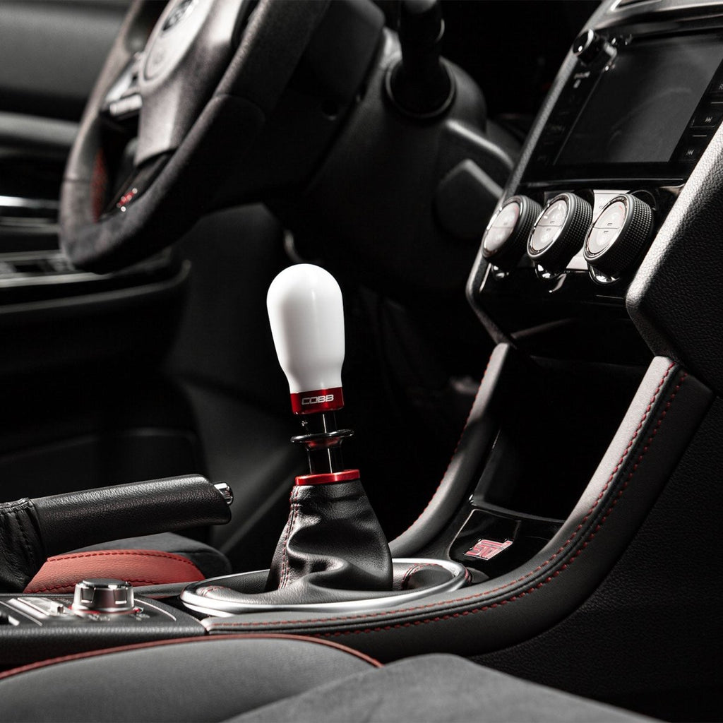 COBB Weighted Tall Shift Knob White w/ Interchangeable Base 6 Speed Subaru Models