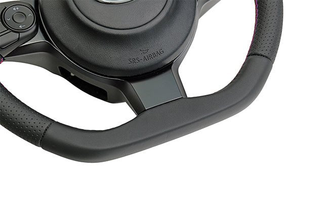 HKS Direct Fit Steering Wheel Black Smooth Leather w/ Perforated Grip, Oil Slick Stitching, and Embroidered HKS Logo 2015-2021 WRX / 2015-2021 STI