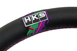 HKS Direct Fit Steering Wheel Black Smooth Leather w/ Perforated Grip, Oil Slick Stitching, and Embroidered HKS Logo 2015-2021 WRX / 2015-2021 STI