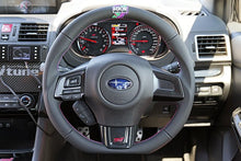 Load image into Gallery viewer, HKS Direct Fit Steering Wheel Black Smooth Leather w/ Perforated Grip, Oil Slick Stitching, and Embroidered HKS Logo 2015-2021 WRX / 2015-2021 STI
