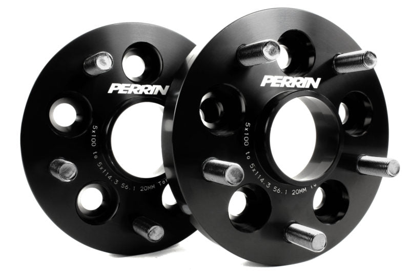Perrin Wheel Adapters Pair Black 20mm 5x100 to 5x114.3 2002-2014 WRX / 2004 STI / 2013-2018 Crosstrek / 2013-2024 BRZ / 2013-2016 FRS / 2017-2021 GT86 / 2022-2024 GR86