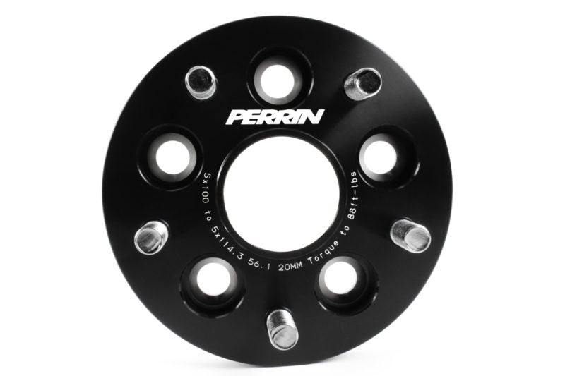 Perrin Wheel Adapters Pair Black 20mm 5x100 to 5x114.3 2002-2014 WRX / 2004 STI / 2013-2018 Crosstrek / 2013-2024 BRZ / 2013-2016 FRS / 2017-2021 GT86 / 2022-2024 GR86