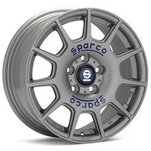 Load image into Gallery viewer, OZ SPARCO TERRA 18 X 8 +35 5 X 114.3 CB73.1 MATTE SILVER TECH BLUE LETTERING